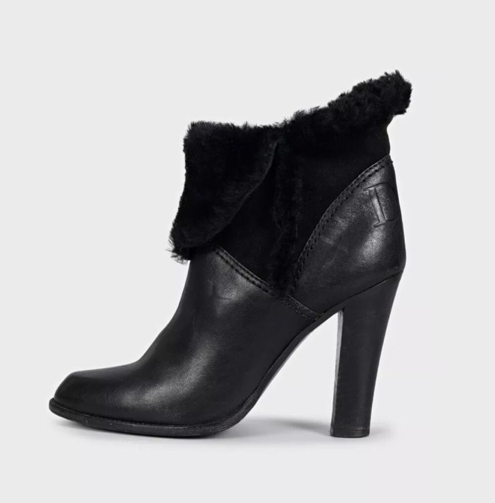Christian Dior Black Leather Fur Trim Heel Ankle Boots 38.5